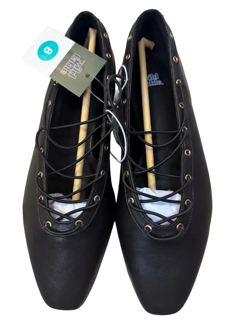 Wild Fable Black Lace-Up Pointed Toe Ballet Flats